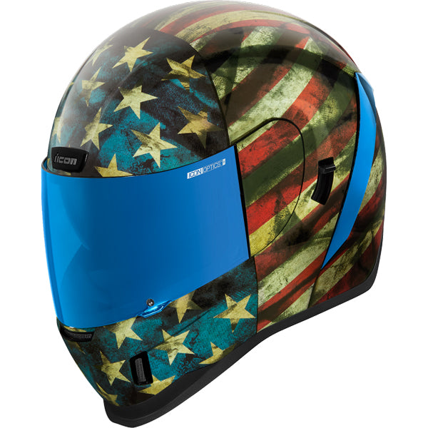 High-resolution studio image of Icon - Airform Old Glory Helmet; showing helmet shell shape, vent layout, and exterior finish; SKU 0101147; Colors: Multi