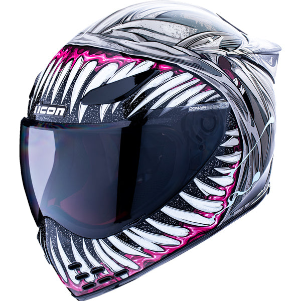 Studio photo on a white background of Icon - Domain Grand Maw Helmet; showing helmet shell shape, vent layout, and exterior finish; SKU 010117294