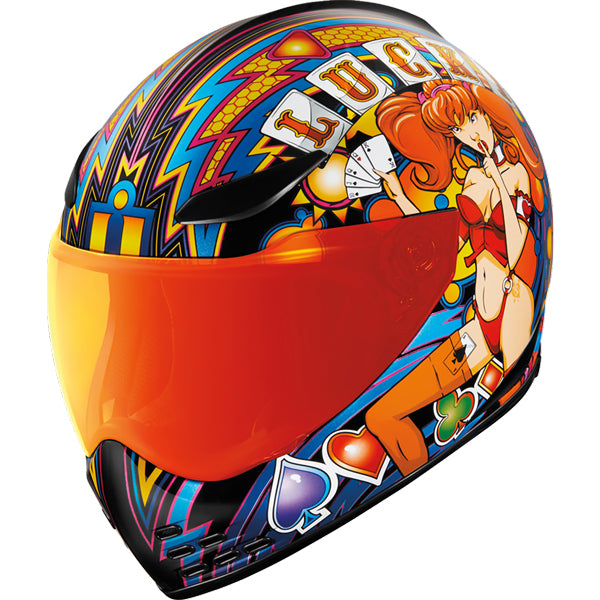 Clean studio shot of Icon - Domain Lucky Lid 4 Helmet; showing helmet shell shape, vent layout, and exterior finish; SKU 0101149; Colors: Red; Sizes: XS–XL