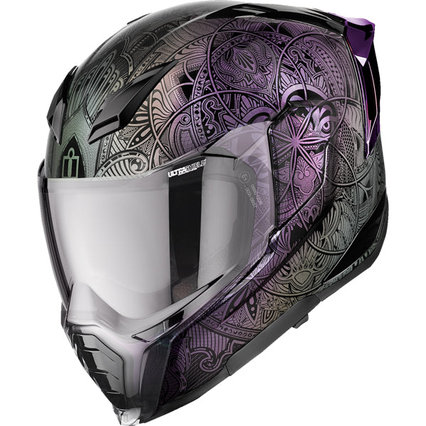 Professional studio photo of Icon - Ultraflite Opal Mandala Helmet; showing helmet shell shape, vent layout, and exterior finish; SKU 010118616