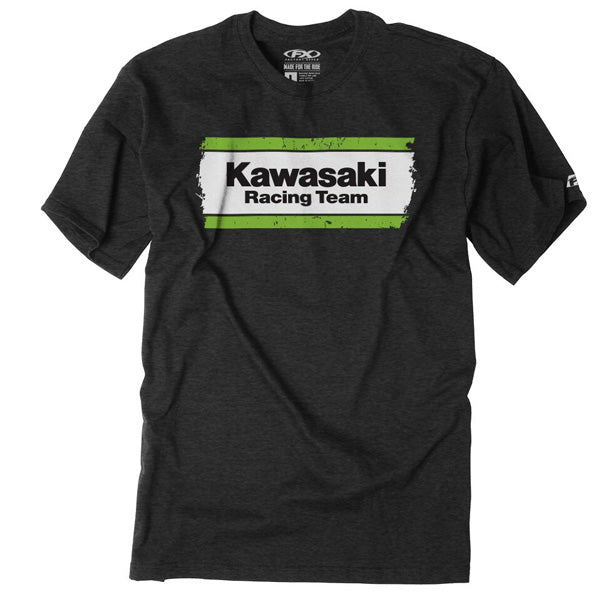 Clean studio shot of Factory Effex Kawasaki Legend T-Shirt; showing tee fit, printed graphics, and crew neckline; SKU 22-871; Colors: Heather/Charcoal