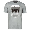 Clean studio shot of Klim Badlands T; showing tee fit, printed graphics, and crew neckline; SKU 3701-000-120-801; Colors: White, Navy, Gray, Black