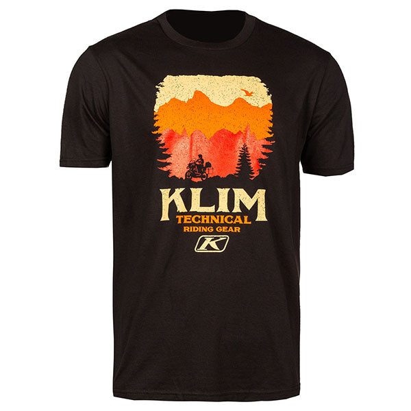 Crisp studio image on a white background of Klim Badlands T; showing tee fit, printed graphics, and crew neckline; SKU 3701-000-120-801; Sizes: S-3XL