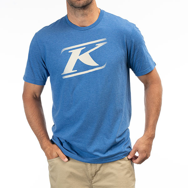 High-resolution studio image of Klim Drift Tri-Blend Tee; showing tee fit, printed graphics, and crew neckline; SKU 3695-000-120-272; Sizes: S-3XL
