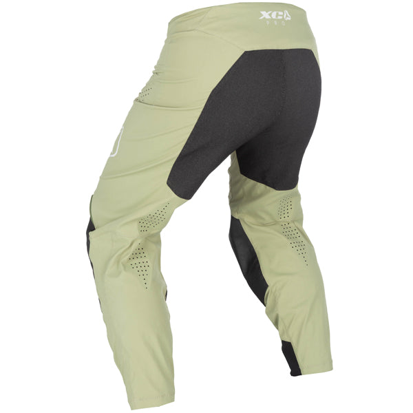 Clean studio shot of Klim XC Pro Pants; showing panel layout, seams, and overall cut; SKU 5021-001-028-360; Colors: Oil Green, Asphalt; Sizes: 28-40