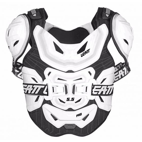 Leatt Leatt - 5.5 Pro Chest Protector (parent SKU 50141011) - front view showing fit profile, protective panels, and material texture for motocross and off-road protection. Colors: Black, White Sizes: Adult.