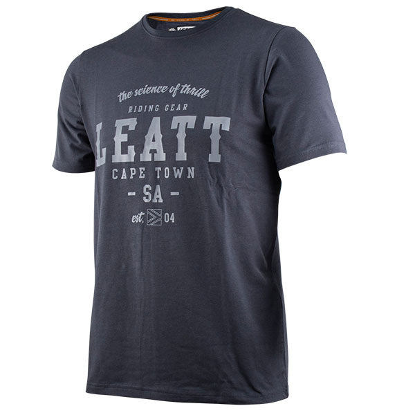 High-resolution studio image of Leatt Core T-Shirt; showing tee fit, printed graphics, and crew neckline; SKU 5023047200; Sizes: S-3XL