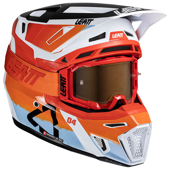 Product photo showing Leatt, Moto 8.5 V25 Helmet Kit in White, Colors: Black, Cheetah, Glamis, Royal, SunBurn, White, Sizes: 2-2, SKU: 1025100244