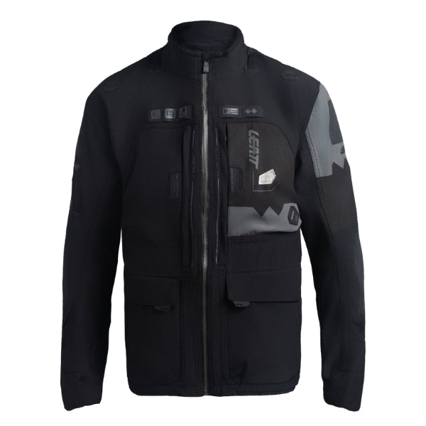 Leatt Moto 6.5 HydraDri Jacket in Black, front view showing the chest pockets, sleeves, and full zipper