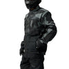 Leatt Moto 5.5 Enduro Jacket in Camo Black, worn by a rider, showing the fit and front storage pockets