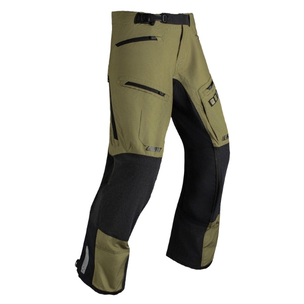 Leatt Moto 5.5 Enduro Pants in Khaki Brown, front view showing the waist, thigh, and knee panels