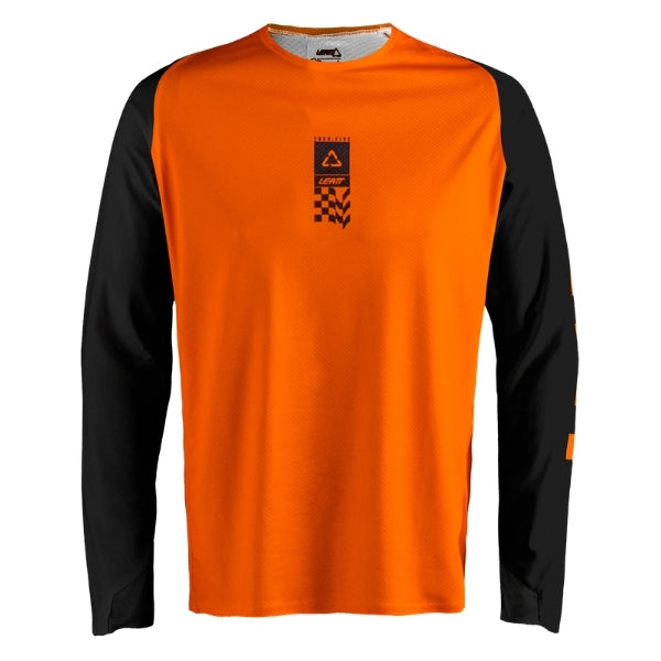 Leatt Moto 4.5 Enduro Jersey in Speed Orange, front view showing the chest and sleeve graphics