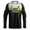 Leatt Moto 4.5 Lite Jersey in Speed Black, front view showing the chest and sleeve graphics