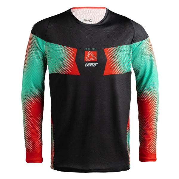 Leatt Moto 4.5 Lite Jersey in Hatchet Red, front view showing the chest and sleeve graphics
