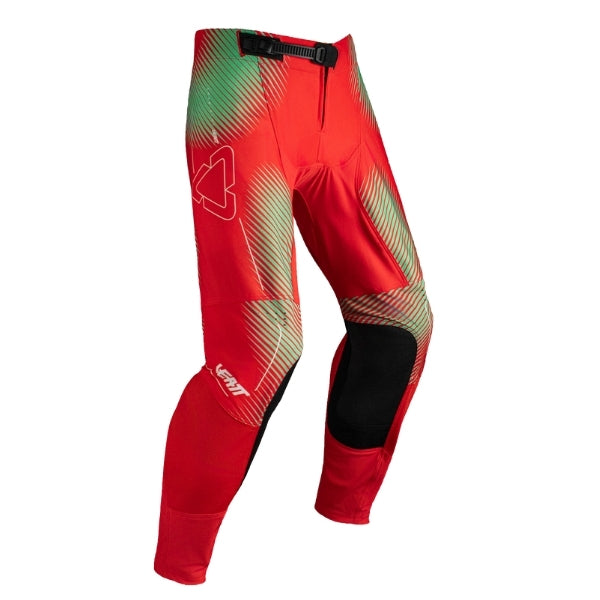 Leatt Moto 4.5 Pants in Hatchet Red, front view showing the waist, thigh, and knee panels