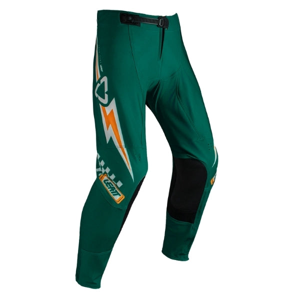 Leatt Moto 4.5 Pants in Speed Jade Green, front view showing the waist, thigh, and knee panels