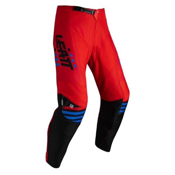 Leatt Moto 3.5 Pants in Stripes Red, front view showing the waist, thigh, and knee panels