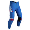 Leatt Moto 3.5 Pants in Stripes Blue, front view showing the waist, thigh, and knee panels