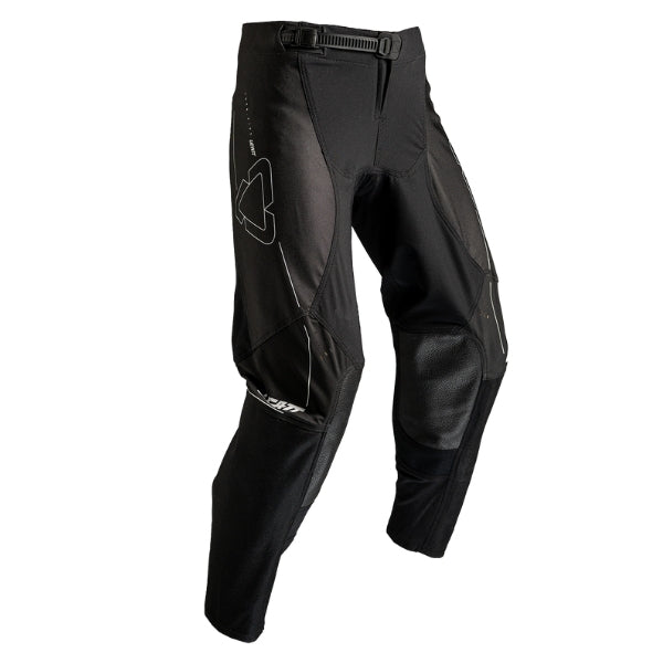 Leatt Moto 4.5 Pants Women's in Black, front view showing the waist, thigh, and knee panels