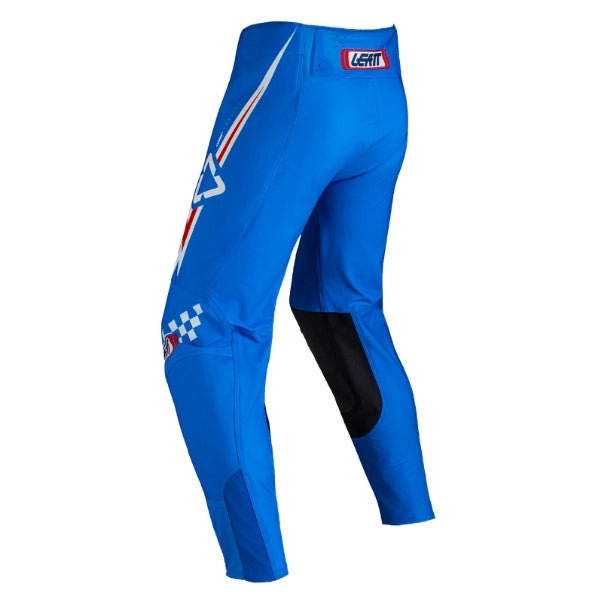 Leatt Moto 4.5 Youth pants in Speed Blue, rear view showing the seat, knee, and lower-leg panels