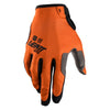 Leatt Moto 1.5 GripR Youth gloves in Orange, back-of-hand side showing the logo and finger graphics