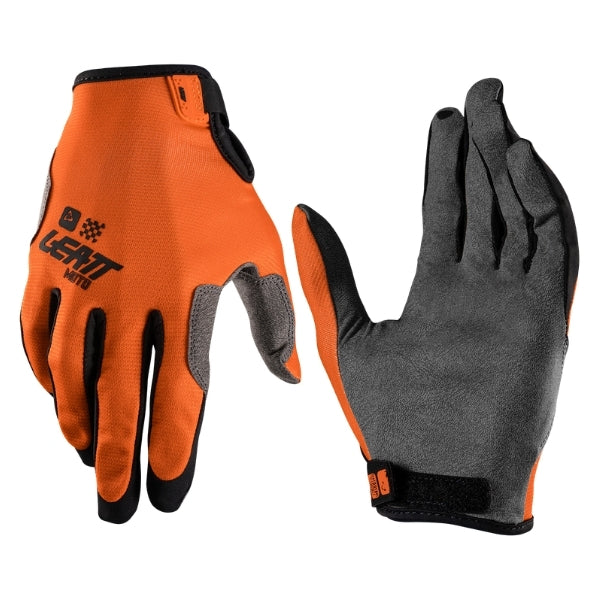 Leatt Moto 1.5 GripR Youth gloves in Orange, pair showing the back-of-hand and palm sides together