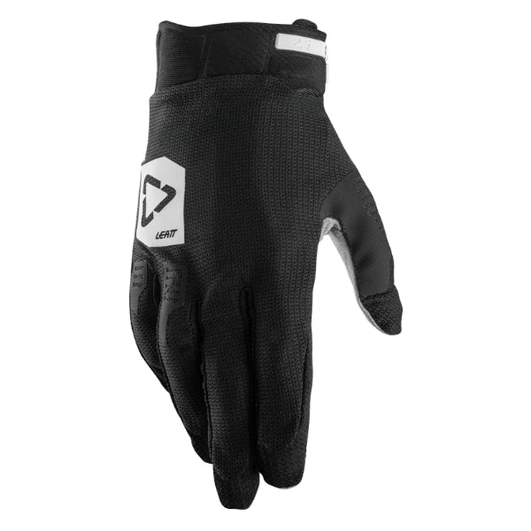 Leatt Moto 2.5 X-Flow Gloves Women's in Black, back-of-hand side showing the logo and finger graphics