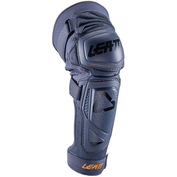 Leatt - EXT Knee & Shin Guard (parent SKU 50192100) - front view showing impact coverage zones, padding, and closure design for motocross and off-road protection. Colors: Black, Flint, Fuel/Black, White/Black Sizes: L/XL, S/M.
