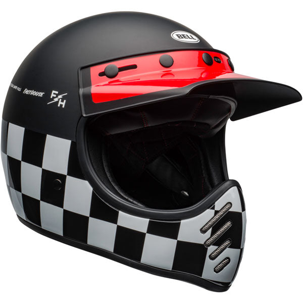 Bell Helmets Bell - Moto-3 Fasthouse Checkers Helmet off-road motocross helmet, showing aerodynamic shell design, ventilation ports, and secure retention system built for rider comfort and protection. SKU 07109939.