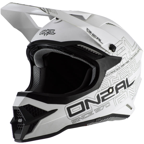 Studio product photo on a neutral background of O'Neal, 3 Series Flat 2.0 Helmet, SKU 0627-001, color options Black, White, sizes XS–3X