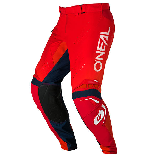 Studio product photo on a neutral background of O'Neal, Prodigy Pants, SKU P010-2128, color options Orange/White, Blue/Pink, Blue/Neon, sizes 28–38