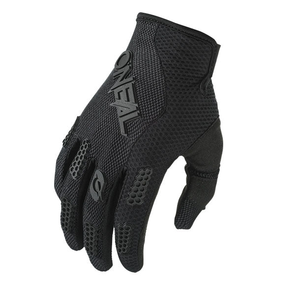 Detailed studio photograph of O'Neal, Element Racewear V.24 Glove (Youth), Offroad Gloves, SKU E032-101, color options Black, Blue, Red, Orange, Neon Yellow, sizes Y-XS, Y-SM, Y-MD, Y-LG, Y-XL