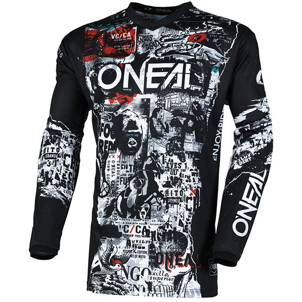 Clean studio photo on a white background of O'Neal, Element Attack V.25 Jersey, SKU E006-312, color options Black/White, Black/Neon Yellow, sizes XL–2X