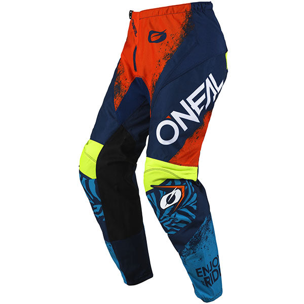 High-resolution studio image of O'Neal, Element Shocker V.25 Pant (Youth), Pants, SKU E024-1618, color options Blue/Orange, sizes Y-18, Y-20, Y-22, Y-24, Y-26, Y-28
