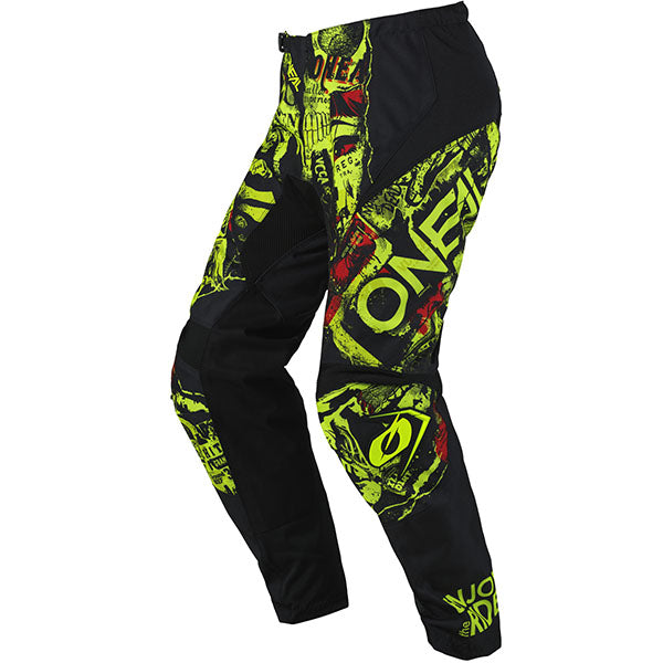 Studio image highlighting O'Neal, Element Attack V.25 Pant, Pants, SKU E024-3132, color options Black/White, Black/Neon Yellow, sizes 28–42