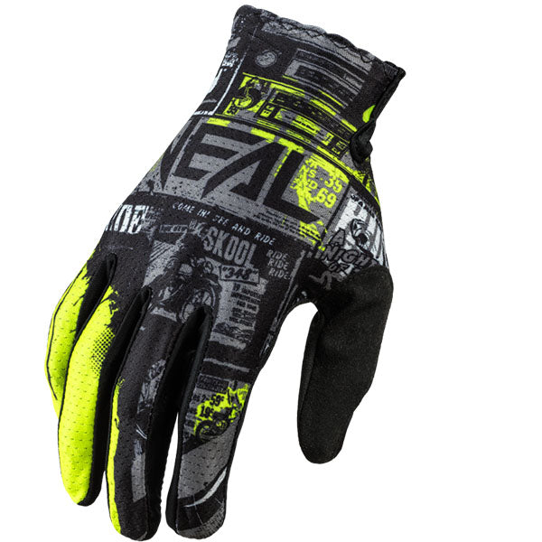 High-resolution studio image of O'Neal, Matrix Ride Glove (Youth), Offroad Gloves, SKU 0391-633, color options Black/Neon Yellow, sizes Y-XS, Y-SM, Y-MD, Y-LG, Y-XL