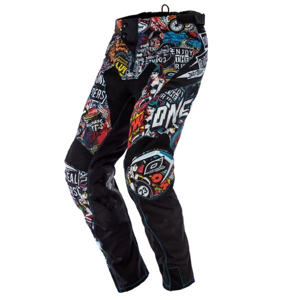 Studio photo showcasing O'Neal, Mayhem Crank Pant, Pants, SKU 0123-128, color options Black/Multi, sizes 28–42