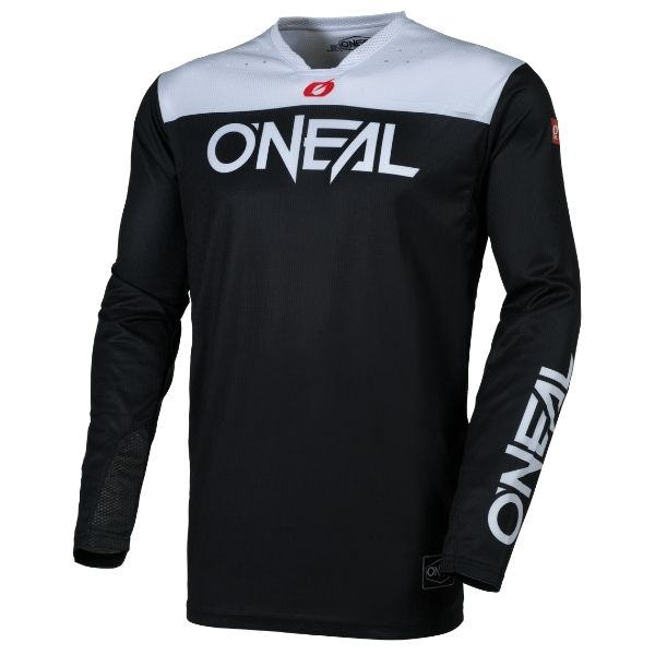 Studio image highlighting O'Neal, Hardwear Elite Jersey, SKU H007-202, color options Black/White, sizes XL–2X