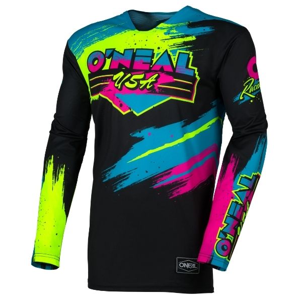 Studio product photo on a neutral background of O'Neal, Mayhem Reseda Jersey, SKU M007-212, color options Black/Neon, sizes XL–2X