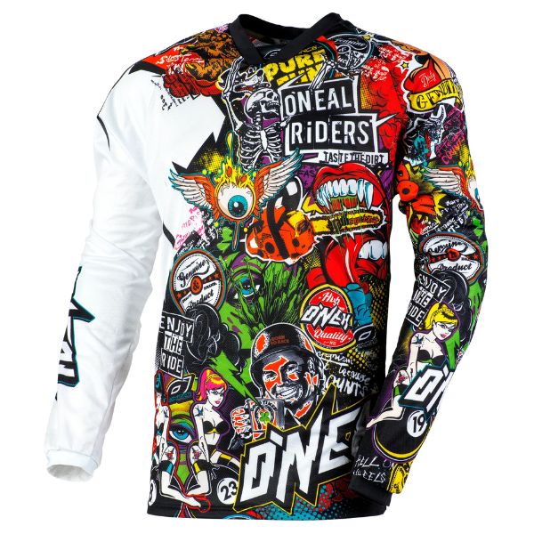 Clean studio photo on a white background of O'Neal, Mayhem Crank Jersey, SKU 0023-102, color options Black/Multi, sizes XL–2X