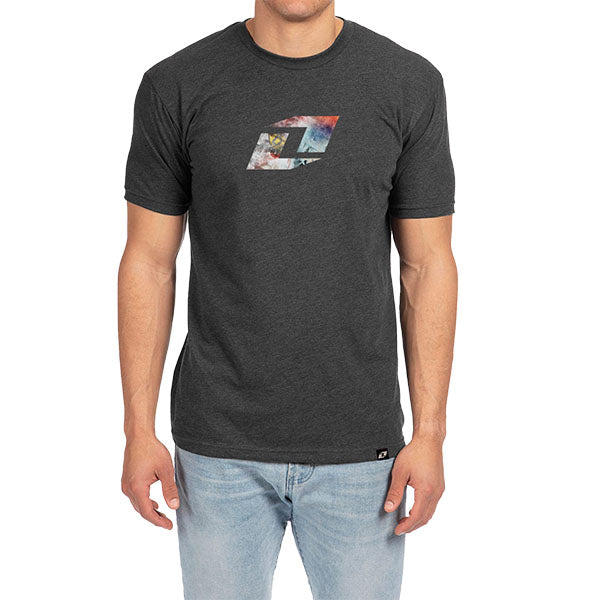 Professional studio photo of One Industries Grafitti Tee; showing tee fit, printed graphics, and crew neckline; SKU Z003-3; Colors: Charcoal