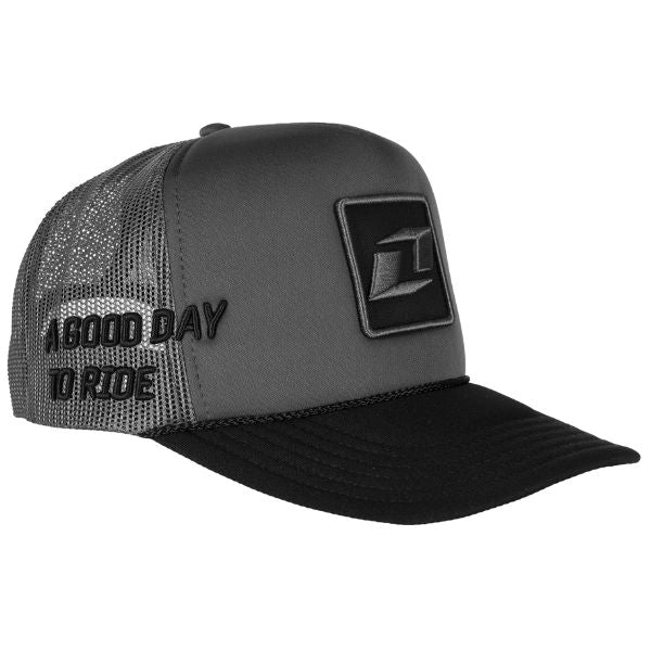 Clean studio product photo of One Industries LS25 Z000 101 Cube Hat grey, black showing overall shape, materials, and visible design details