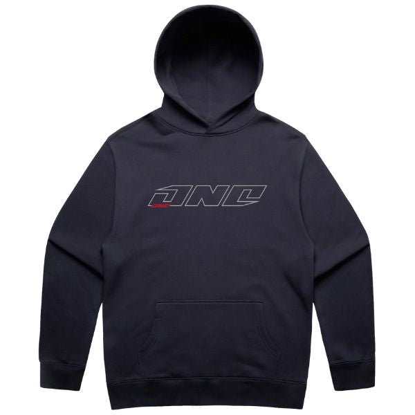 Studio shot of One Industries LS25 Z002 02 Horizon Hoodie Nvy, showing overall shape, materials, and visible design details