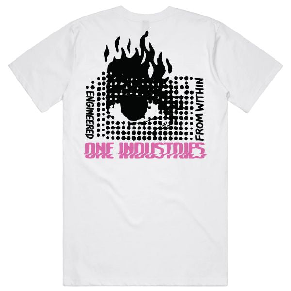 Studio photo on a white background of One Industries Vision Tee; showing tee fit, printed graphics, and crew neckline; SKU Z003-6; Colors: Bone