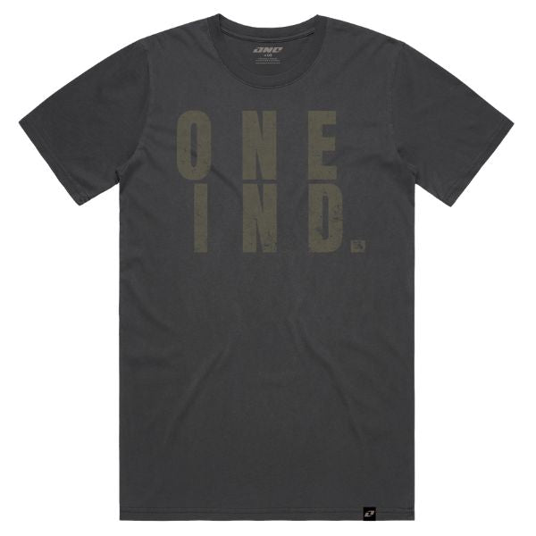 Clean studio shot of One Industries Mission Faded Tee; showing tee fit, printed graphics, and crew neckline; SKU Z003-5; Colors: Black, Mustard