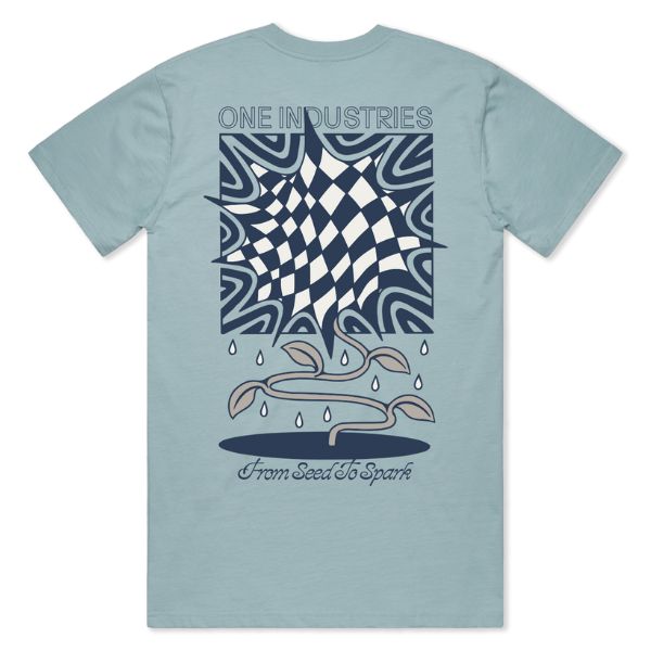 Clean studio shot of One Industries Blossom Tee; showing tee fit, printed graphics, and crew neckline; SKU Z003-K0; Colors: Ocean, Black; Sizes: S-2XL