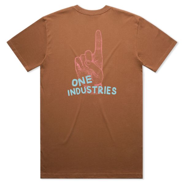 Clean studio shot of One Industries Uno Tee; showing tee fit, printed graphics, and crew neckline; SKU Z003-K0; Colors: Cocoa, Slate; Sizes: S-2XL