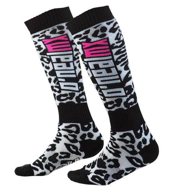 High-resolution studio image of O'Neal, Pro MX Wild Socks, SKU 0356-704, color options White/Black