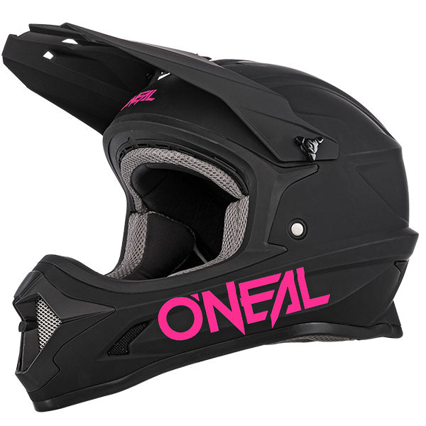 Studio product photo on a neutral background of O'Neal, 1 Series Solid Helmet (Girls), SKU 0632-262, color options Black/Pink, sizes Y-SM, Y-MD, Y-LG, Y-XL