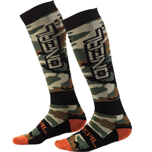 High-resolution studio image of O'Neal, Pro MX Woods Camo Socks, SKU 0356-718, color options Brown